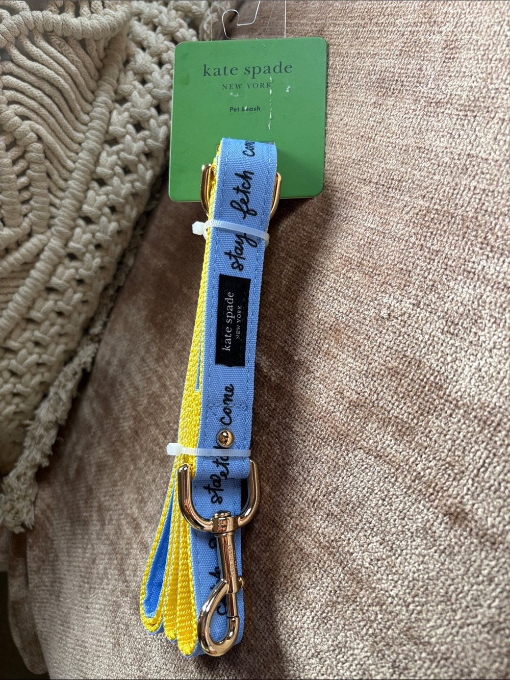 kate spade Blue and Yellow Dog Leash with Gold Hardware
